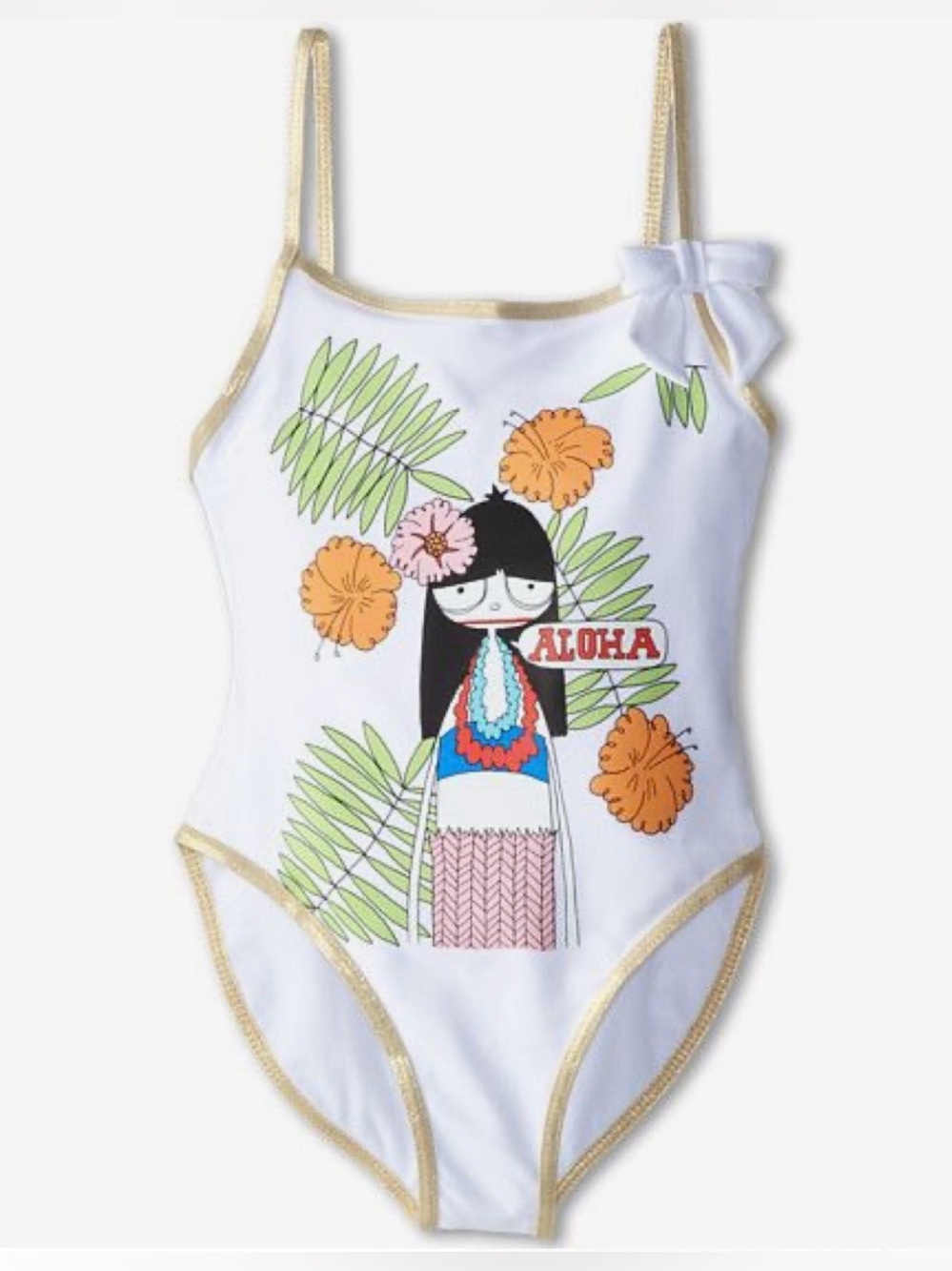 Little Marc Jacobs Girls "Aloha" Swimsuit, White, Size 4A